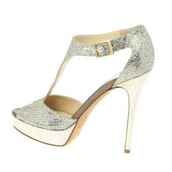 Pre Owned Jimmy Choo Glitter Totem T Strap Sandals Size 40