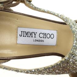 Pre Owned Jimmy Choo Glitter Totem T Strap Sandals Size 40