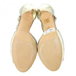 Pre Owned Jimmy Choo Glitter Totem T Strap Sandals Size 40