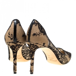 Pre Owned Jimmy Choo Black Lace and Patent Leather Abel Pointed Toe Pumps Size 40