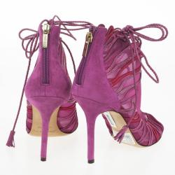 مملوكة مسبقًا Jimmy Choo Magenta Kafira Mesh and Suede Lace-Up Ankle Booties Size 39.5