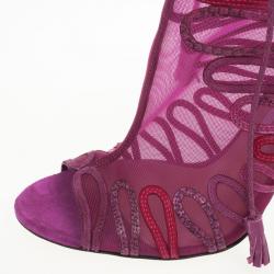 مملوكة مسبقًا Jimmy Choo Magenta Kafira Mesh and Suede Lace-Up Ankle Booties Size 39.5