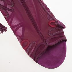 مملوكة مسبقًا Jimmy Choo Magenta Kafira Mesh and Suede Lace-Up Ankle Booties Size 39.5