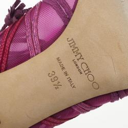 مملوكة مسبقًا Jimmy Choo Magenta Kafira Mesh and Suede Lace-Up Ankle Booties Size 39.5