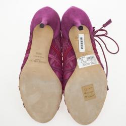 مملوكة مسبقًا Jimmy Choo Magenta Kafira Mesh and Suede Lace-Up Ankle Booties Size 39.5