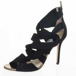 Pre Owned Jimmy Choo Black ‘Kami’ Knotted Suede Sandals Size 39