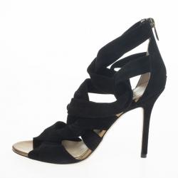 Pre Owned Jimmy Choo Black ‘Kami’ Knotted Suede Sandals Size 39