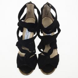 Pre Owned Jimmy Choo Black ‘Kami’ Knotted Suede Sandals Size 39
