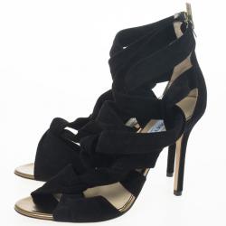 Pre Owned Jimmy Choo Black ‘Kami’ Knotted Suede Sandals Size 39