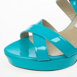Pre Owned Jimmy Choo Sky Blue Patent Leather Vamp Sandals Size 38.5