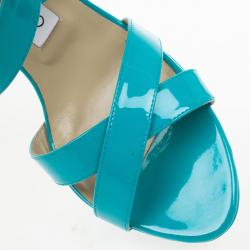 Pre Owned Jimmy Choo Sky Blue Patent Leather Vamp Sandals Size 38.5