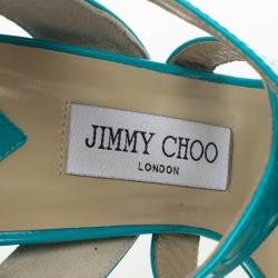 Pre Owned Jimmy Choo Sky Blue Patent Leather Vamp Sandals Size 38.5
