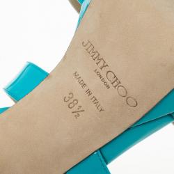 Pre Owned Jimmy Choo Sky Blue Patent Leather Vamp Sandals Size 38.5