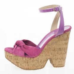 Pre Owned Jimmy Choo ‘Gleam’ Pink Suede Patent Leather Cork Wedge Sandals Size 39