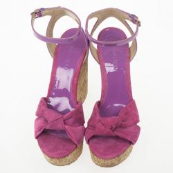 Pre Owned Jimmy Choo ‘Gleam’ Pink Suede Patent Leather Cork Wedge Sandals Size 39