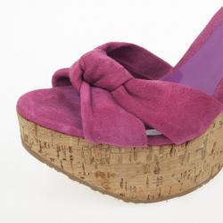 Pre Owned Jimmy Choo ‘Gleam’ Pink Suede Patent Leather Cork Wedge Sandals Size 39