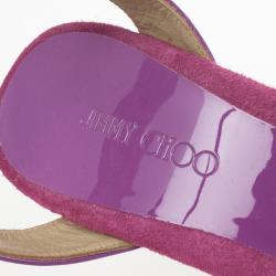 Pre Owned Jimmy Choo ‘Gleam’ Pink Suede Patent Leather Cork Wedge Sandals Size 39