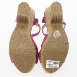 Pre Owned Jimmy Choo ‘Gleam’ Pink Suede Patent Leather Cork Wedge Sandals Size 39