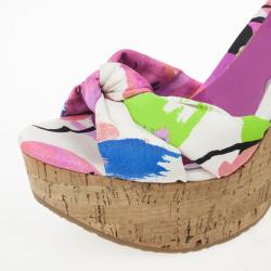 Pre Owned Jimmy Choo Purple Gleam Printed Cork Wedge Sandals Size 39.5