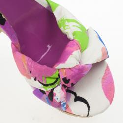 Pre Owned Jimmy Choo Purple Gleam Printed Cork Wedge Sandals Size 39.5