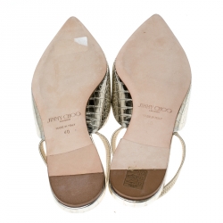Pre Owned Jimmy Choo Metallic Gold Leather Genoa Pointed Toe Slingback Flat Mules Size 40