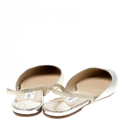 Pre Owned Jimmy Choo Metallic Gold Leather Genoa Pointed Toe Slingback Flat Mules Size 40