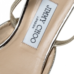 Pre Owned Jimmy Choo Metallic Gold Leather Genoa Pointed Toe Slingback Flat Mules Size 40