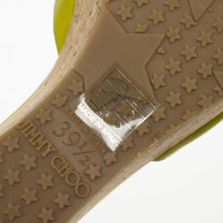 Pre Owned Jimmy Choo Lime Green Patent Pania Cork Wedges Sandals Size 39.5