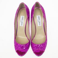 Pre Owned Jimmy Choo Biel Orchid Glitter Fabric Wedge Pumps Size 40