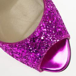 Pre Owned Jimmy Choo Biel Orchid Glitter Fabric Wedge Pumps Size 40