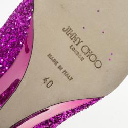 Pre Owned Jimmy Choo Biel Orchid Glitter Fabric Wedge Pumps Size 40