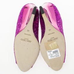 Pre Owned Jimmy Choo Biel Orchid Glitter Fabric Wedge Pumps Size 40