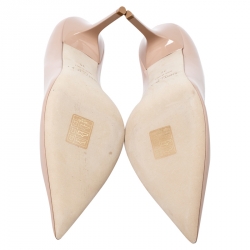 مملوكة مسبقًا حذاء كعب عالي جيمي تشو انوك مقدمة مدببة جلد لامع بيج مقاس 36