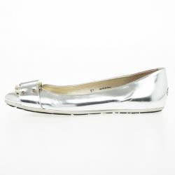 Pre Owned Jimmy Choo Silver Metallic Morse Ballet Flats Size 37