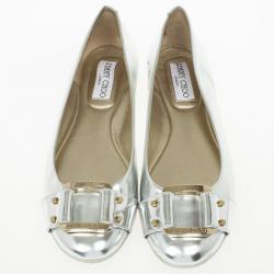 Pre Owned Jimmy Choo Silver Metallic Morse Ballet Flats Size 37