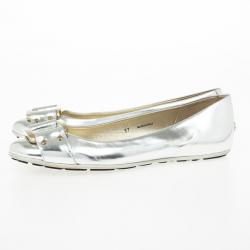 Pre Owned Jimmy Choo Silver Metallic Morse Ballet Flats Size 37