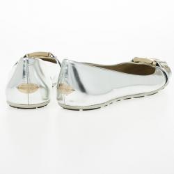 Pre Owned Jimmy Choo Silver Metallic Morse Ballet Flats Size 37