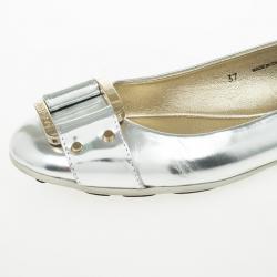 Pre Owned Jimmy Choo Silver Metallic Morse Ballet Flats Size 37