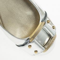 Pre Owned Jimmy Choo Silver Metallic Morse Ballet Flats Size 37