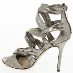 Pre Owned Jimmy Choo Metallic Suede Knotted Kemble Sandals Size 38 
