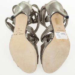 Pre Owned Jimmy Choo Metallic Suede Knotted Kemble Sandals Size 38 