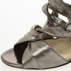Pre Owned Jimmy Choo Metallic Suede Knotted Kemble Sandals Size 38 