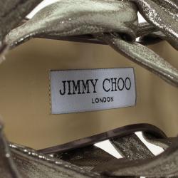 Pre Owned Jimmy Choo Metallic Suede Knotted Kemble Sandals Size 38 