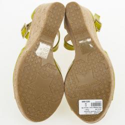 Pre Owned Jimmy Choo Lime Green Patent Leather Pela Cork Wedge Sandals Size 38 