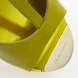 Pre Owned Jimmy Choo Lime Green Patent Leather Pela Cork Wedge Sandals Size 38 