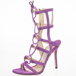 مملوكة مسبقًا Jimmy Choo Purple Suede Meddle Cage Lace-up Sandals Size 38 