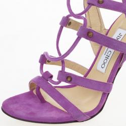 مملوكة مسبقًا Jimmy Choo Purple Suede Meddle Cage Lace-up Sandals Size 38 