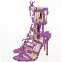 مملوكة مسبقًا Jimmy Choo Purple Suede Meddle Cage Lace-up Sandals Size 38 