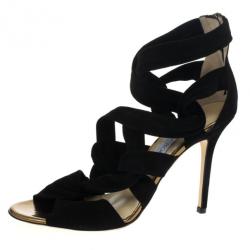 Pre Owned Jimmy Choo Black ‘Kami' Knotted Suede Sandals Size 39.5