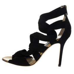Pre Owned Jimmy Choo Black ‘Kami' Knotted Suede Sandals Size 39.5